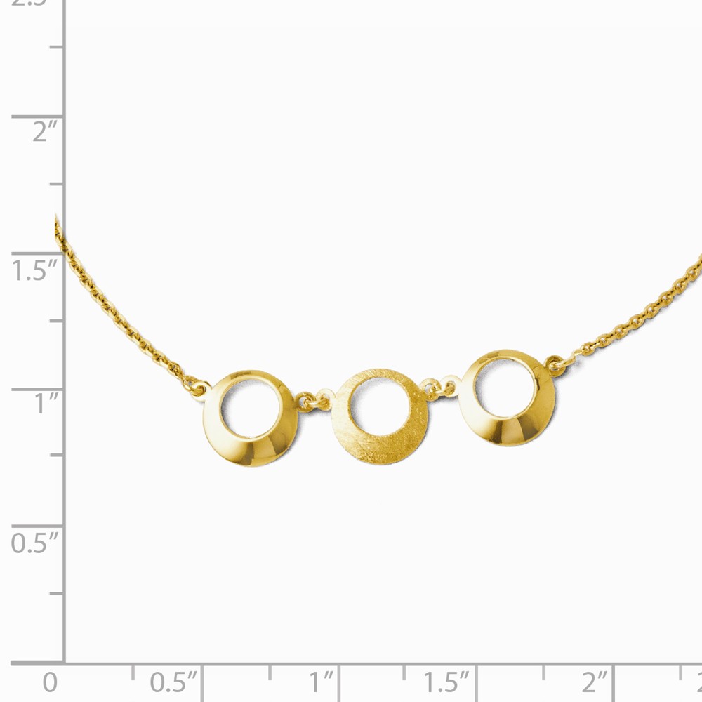 Jewelryweb 14k Yellow Gold Polished and Scratch Finish Circle With 2inch Ext. Necklace - 18 Inch