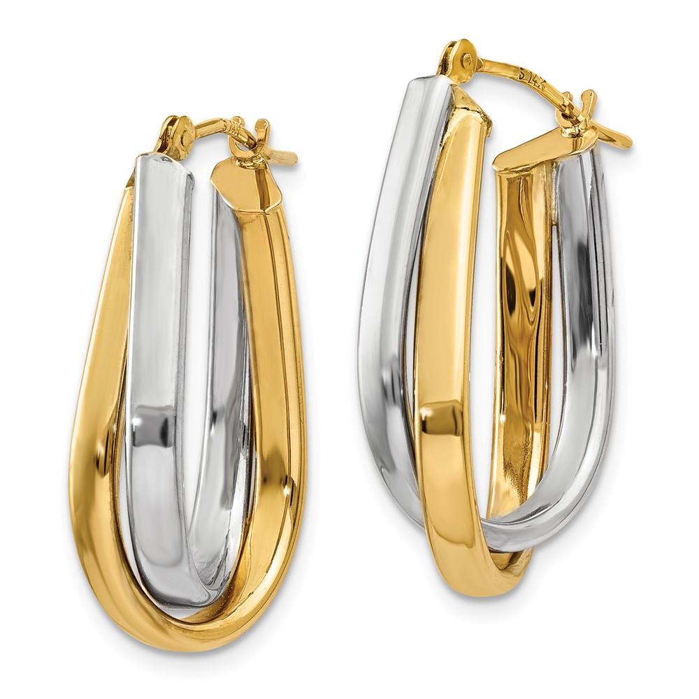 Jewelryweb 14k Two-Tone Gold Double Hoop Earrings