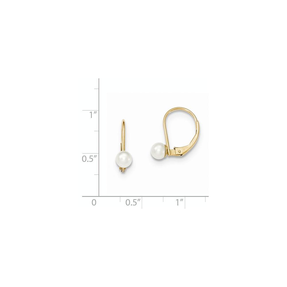 Jewelryweb 14k Yellow Gold 4.5mm Freshwater Cultured Pearl Leverback Earrings