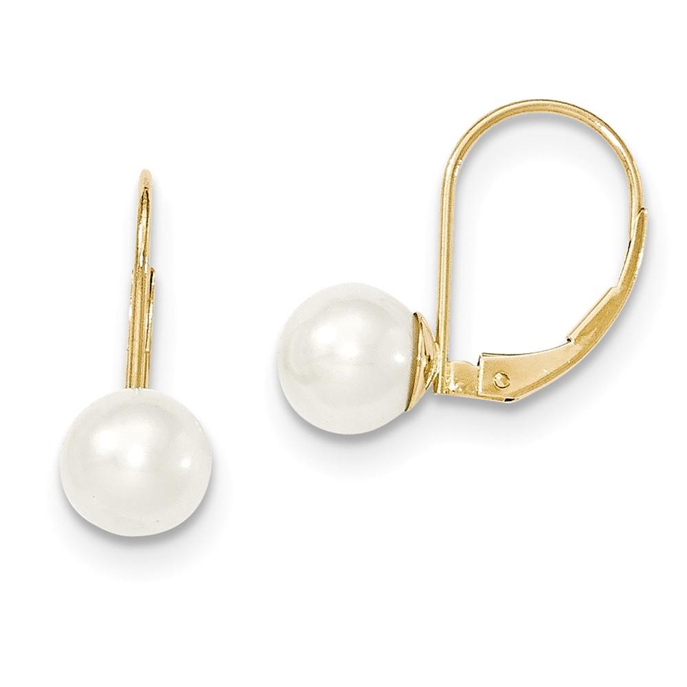 Jewelryweb 14k Yellow Gold 7mm Freshwater Cultured Pearl Leverback Earrings - Measures 20x7mm Wide