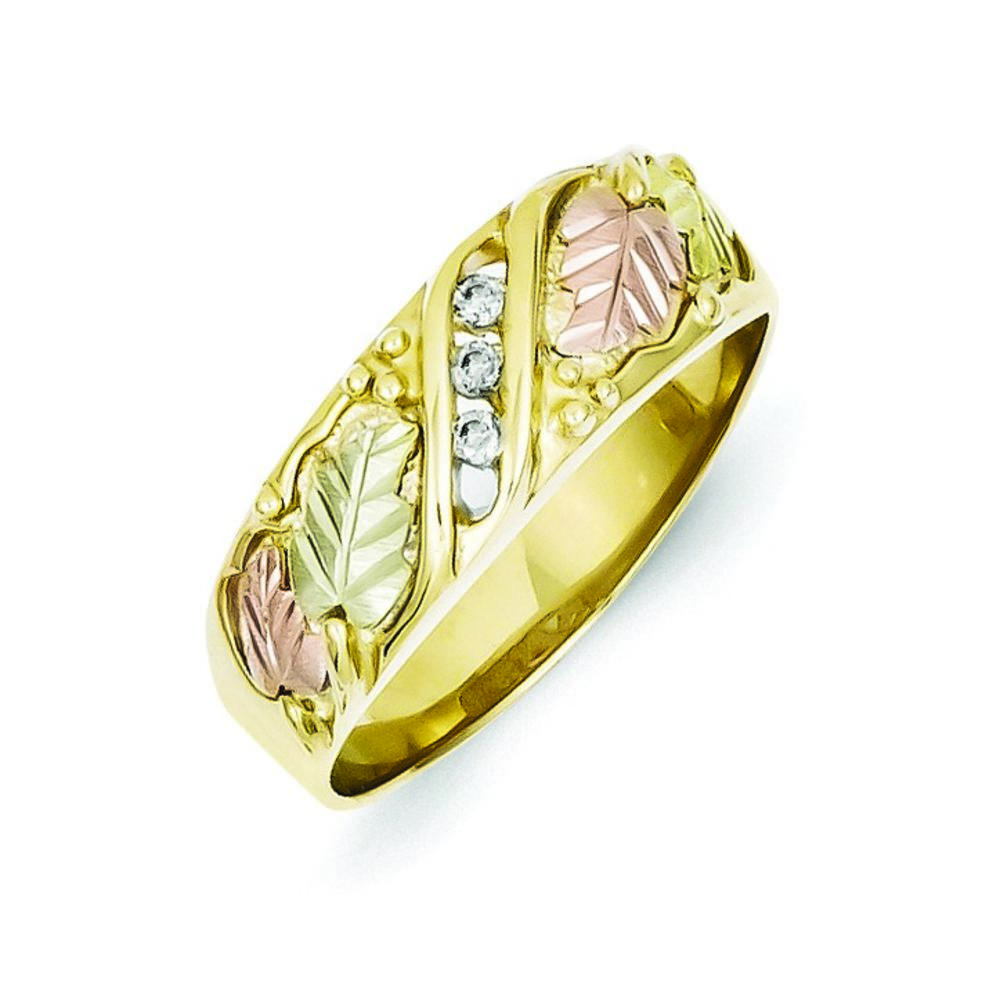 Jewelryweb 10k Tri-color Black Hills Gold Mens .06ct. Diamond Wedding Band Ring