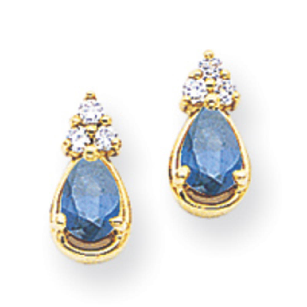 Jewelryweb 14k 6x4mm Pear Sapphire Diamond Earrings
