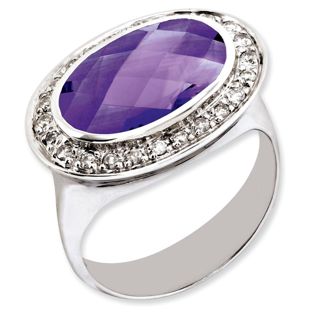 Jewelryweb Sterling Silver Diamond and Amethyst Ring - Size 8