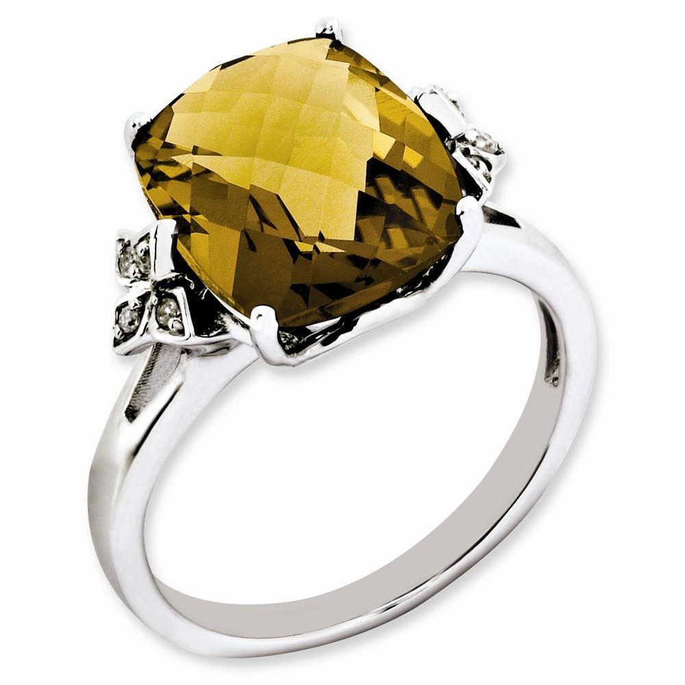 Jewelryweb Sterling Silver Whiskey Quartz and Diamond Ring - Size 8