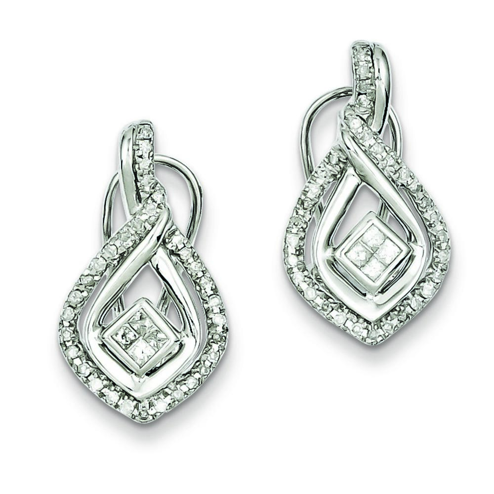 Jewelryweb Sterling Silver Rhodium Plated Diamond Omega Back Earrings