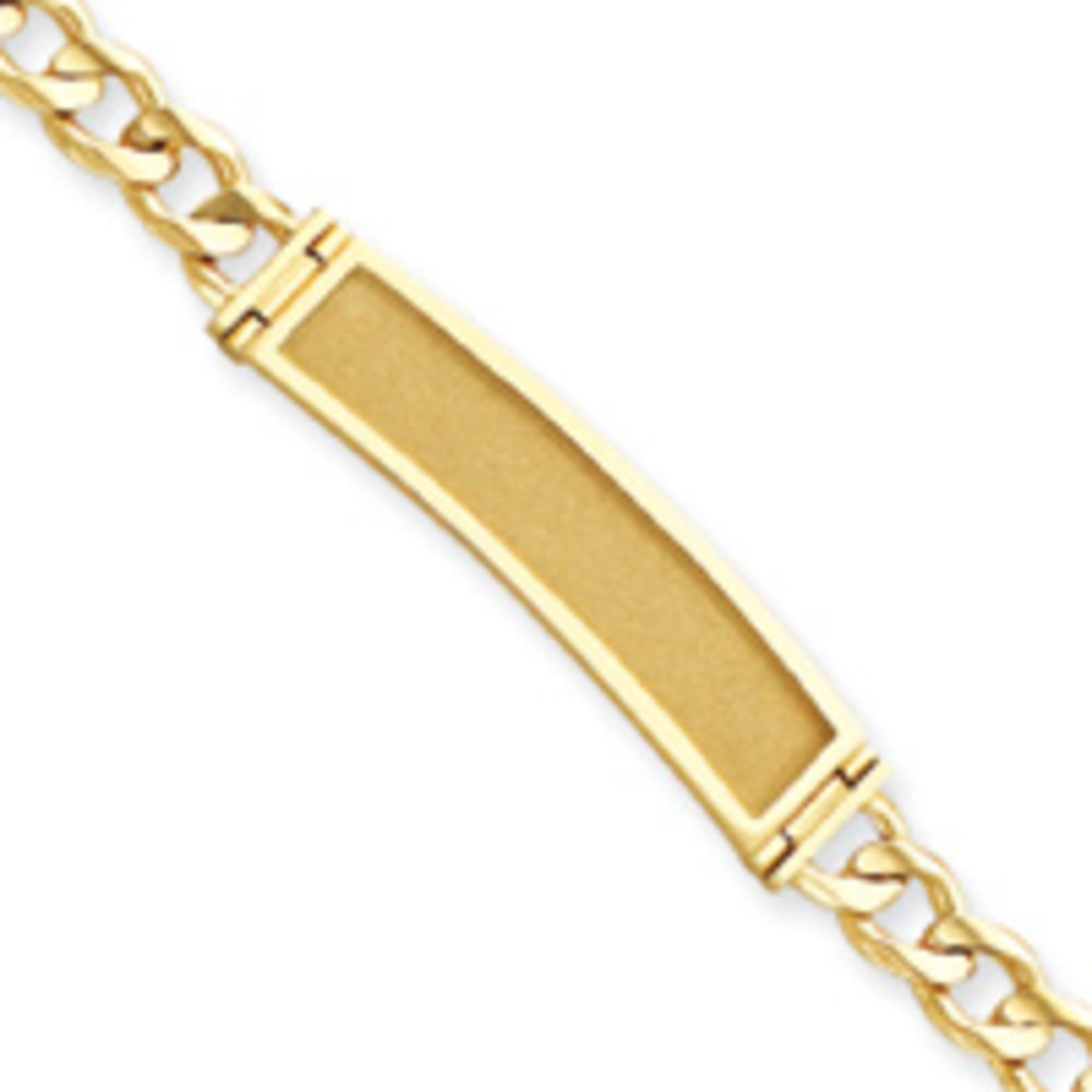 Jewelryweb 14k Figaro Link 11mm Sanded Plate ID Bracelet - 8.5 Inch - Box Clasp