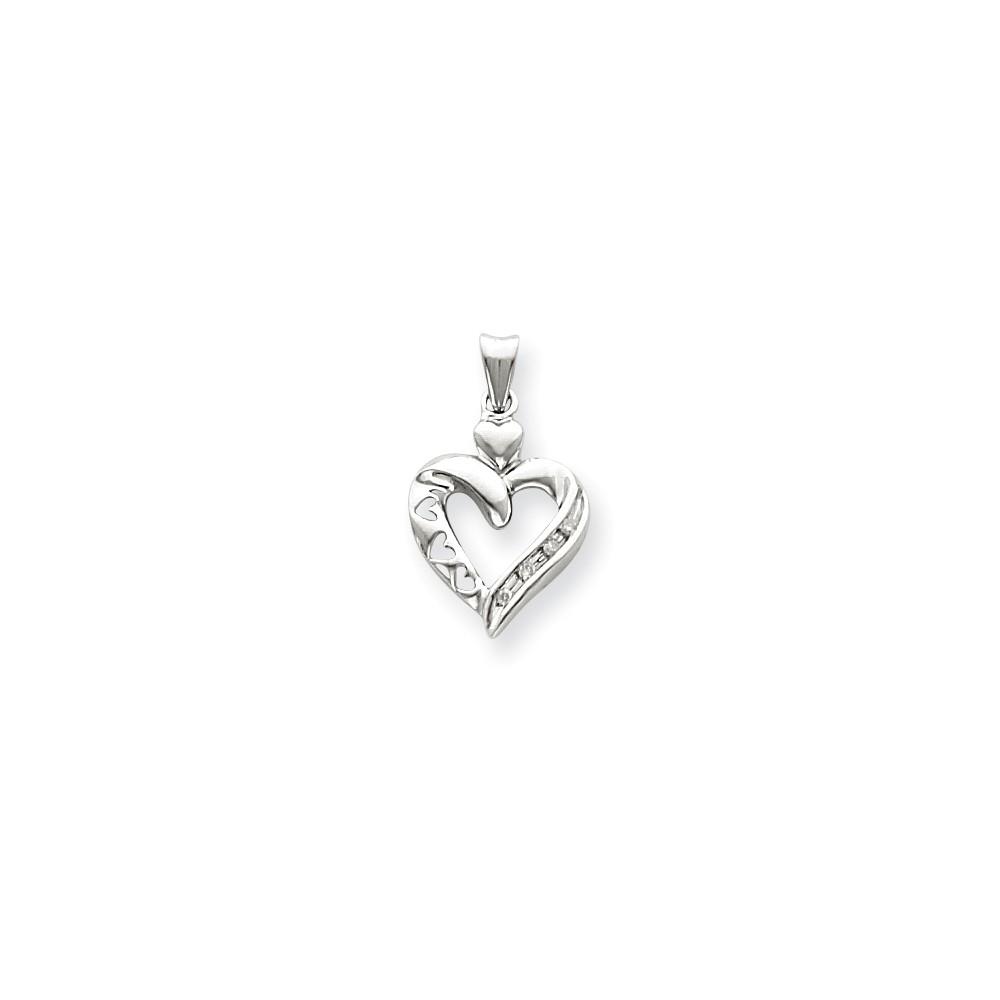 Jewelryweb 14k White Gold Diamond Heart Pendant - Measures 15.3x25.5mm