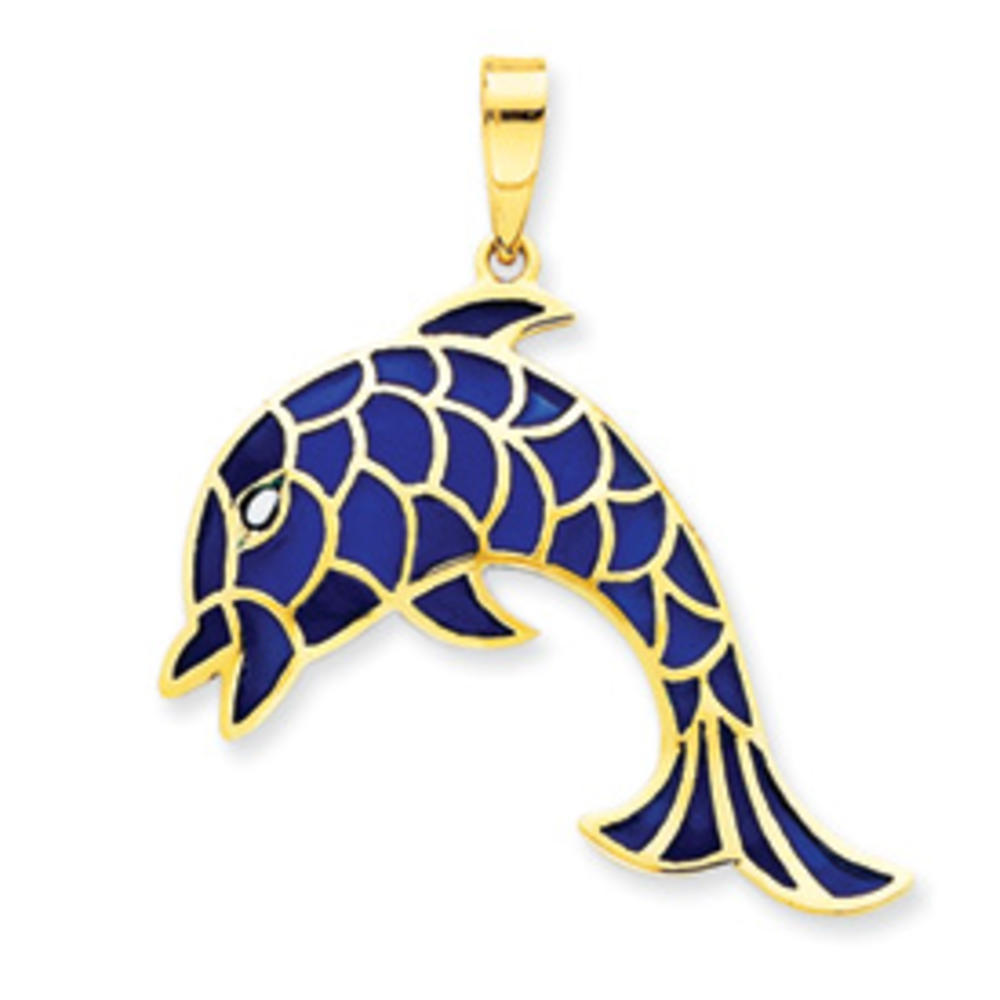Jewelryweb 14k Enameled Dark Blue Dolphin Pendant