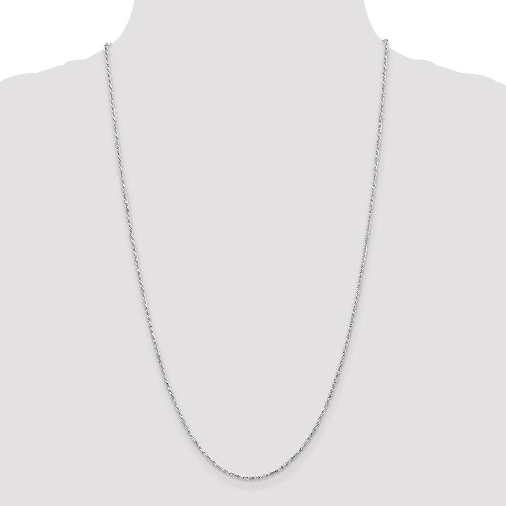 Jewelryweb 14k White Gold 1.40mm Solid Sparkle-Cut Machine-Made Rope Chain Necklace - 14 Inch