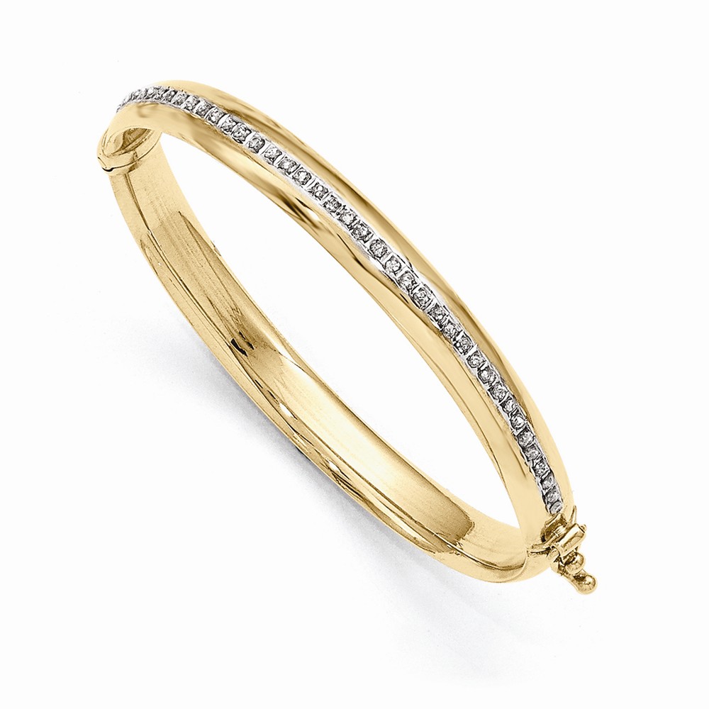 Jewelryweb 14k Yellow Gold Diamond Fascination Hinged Baby Bangle Bracelet