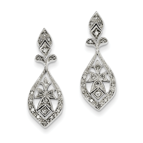 Jewelryweb 14k White Gold Diamond Heart Earrings