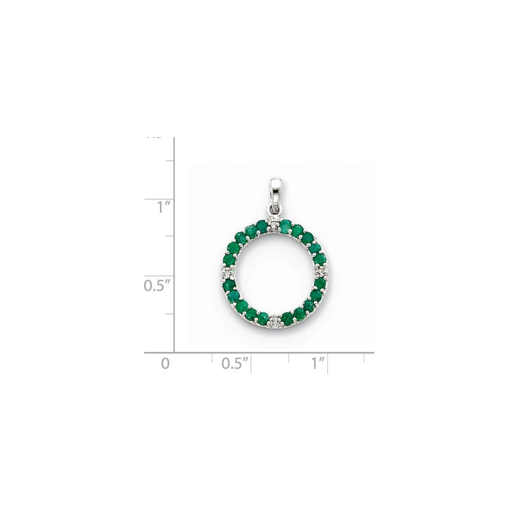 Jewelryweb 14k White Gold Emerald and Diamond Circle Pendant