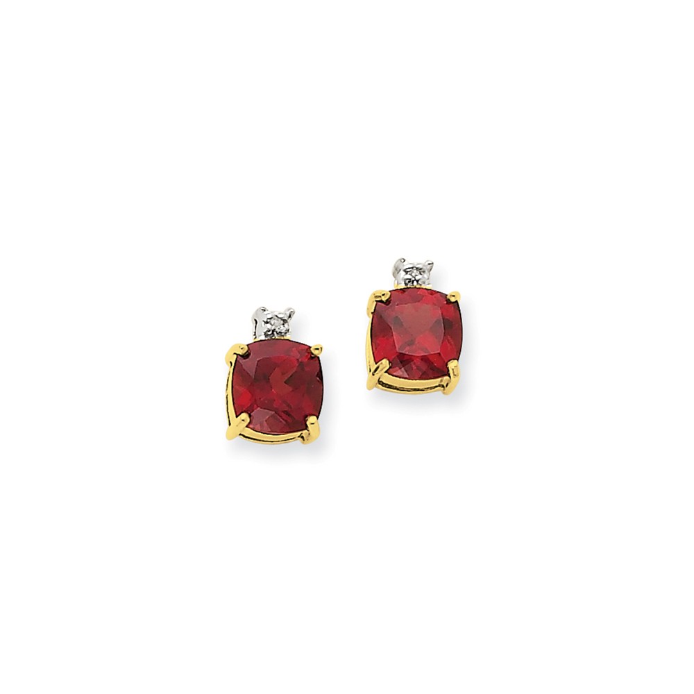 Jewelryweb 14k Garnet and Diamond Post Earrings