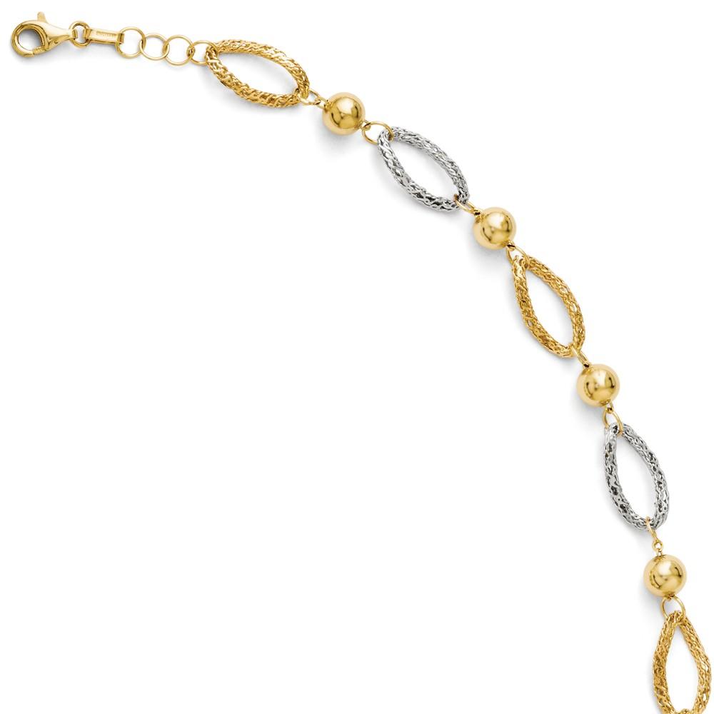 Jewelryweb 14k Two-Tone Gold Textured With .5inch Ext. Bracelet - 7 Inch