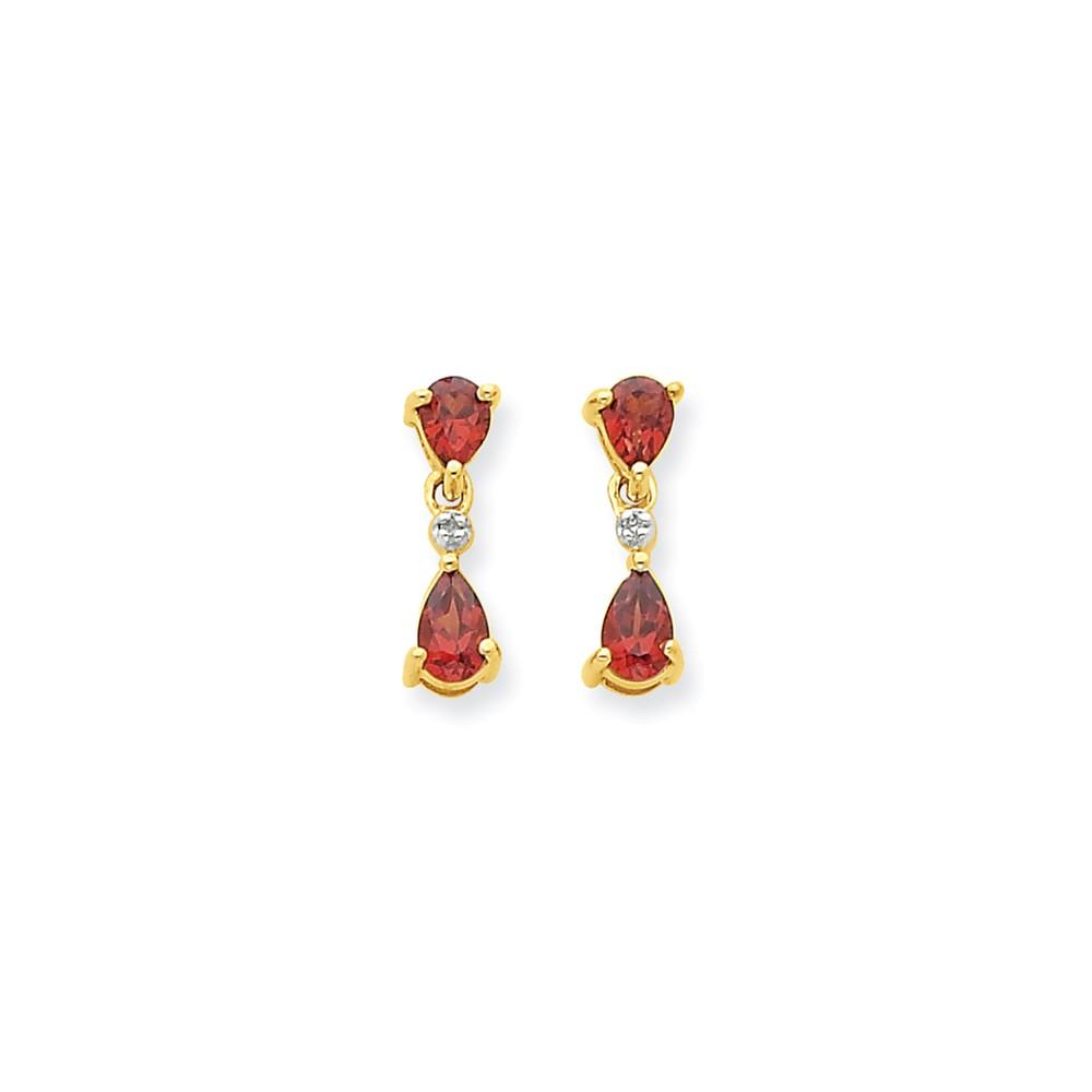 Jewelryweb 14k and Rhodium Double Pear Garnet And Diamond Dangle Post Earrings