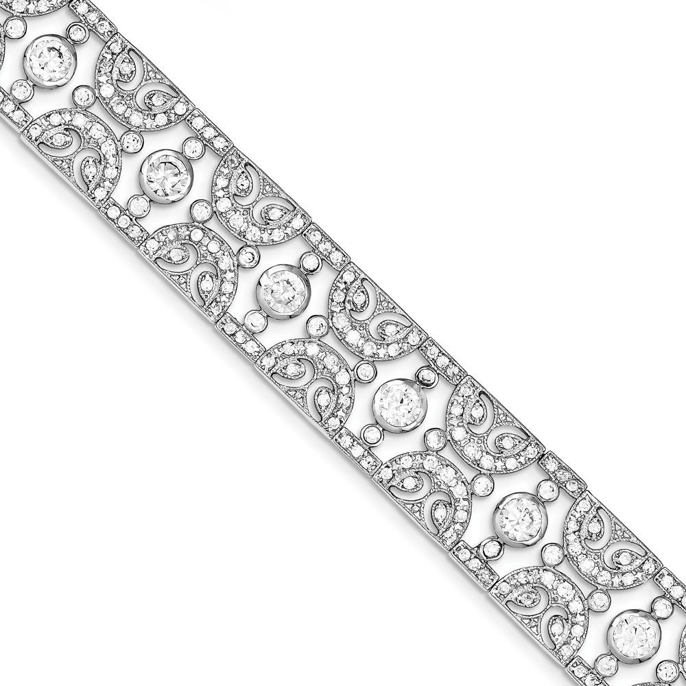 Jewelryweb Sterling Silver Vintage Style Cubic Zirconia Bracelet - 7 Inch - Box Clasp