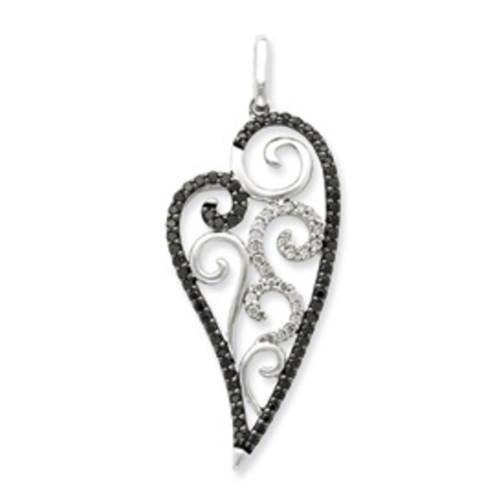 Jewelryweb Sterling Silver Black and White Diamond Pendant
