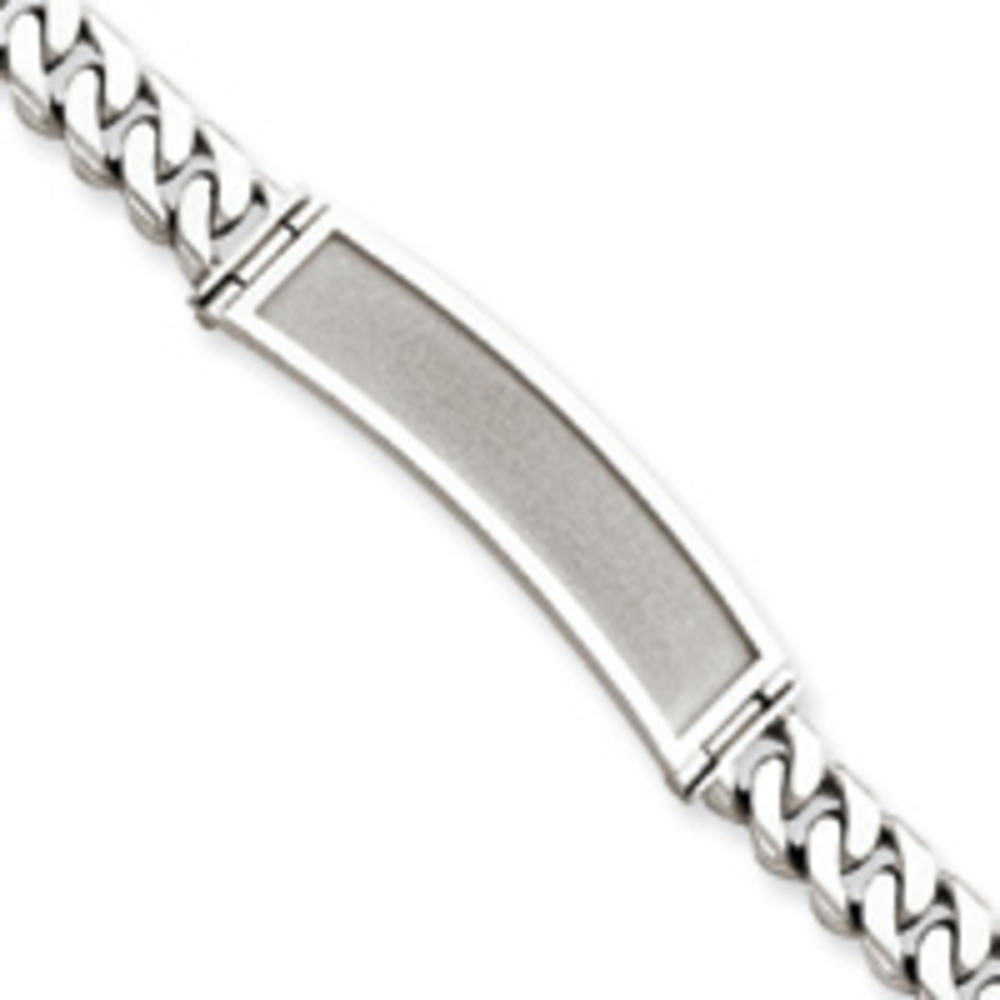 Jewelryweb 14k White Gold Curb 12mm Sanded Plate ID Bracelet 8.25 Inch - Box Clasp