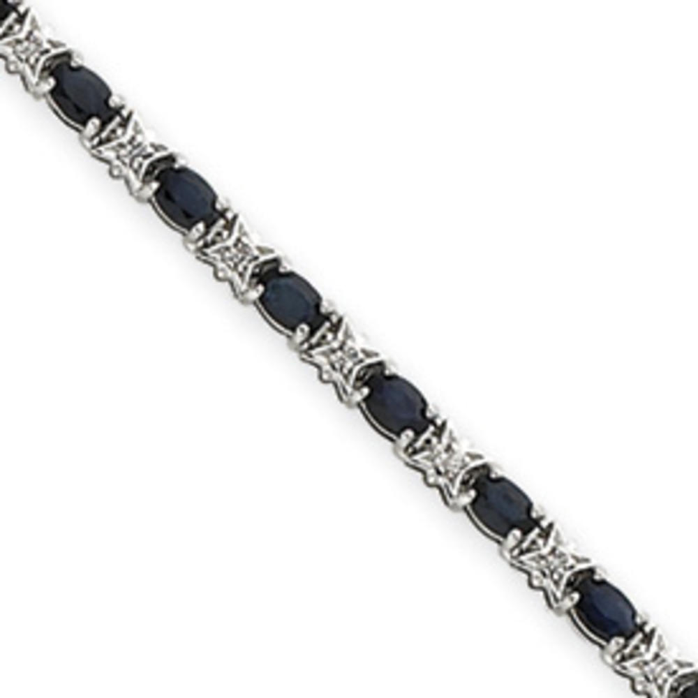 Jewelryweb 14k White Gold Sapphire and Diamond Bracelet - 7 Inch - Box Clasp