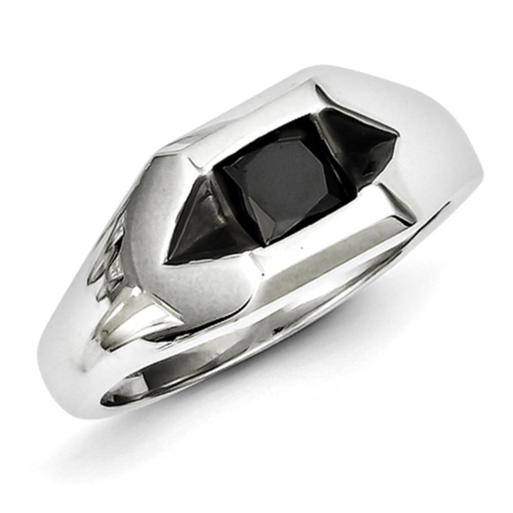 Jewelryweb Sterling Silver Black Rhodium and Black Diamond Mens Ring - Size 11
