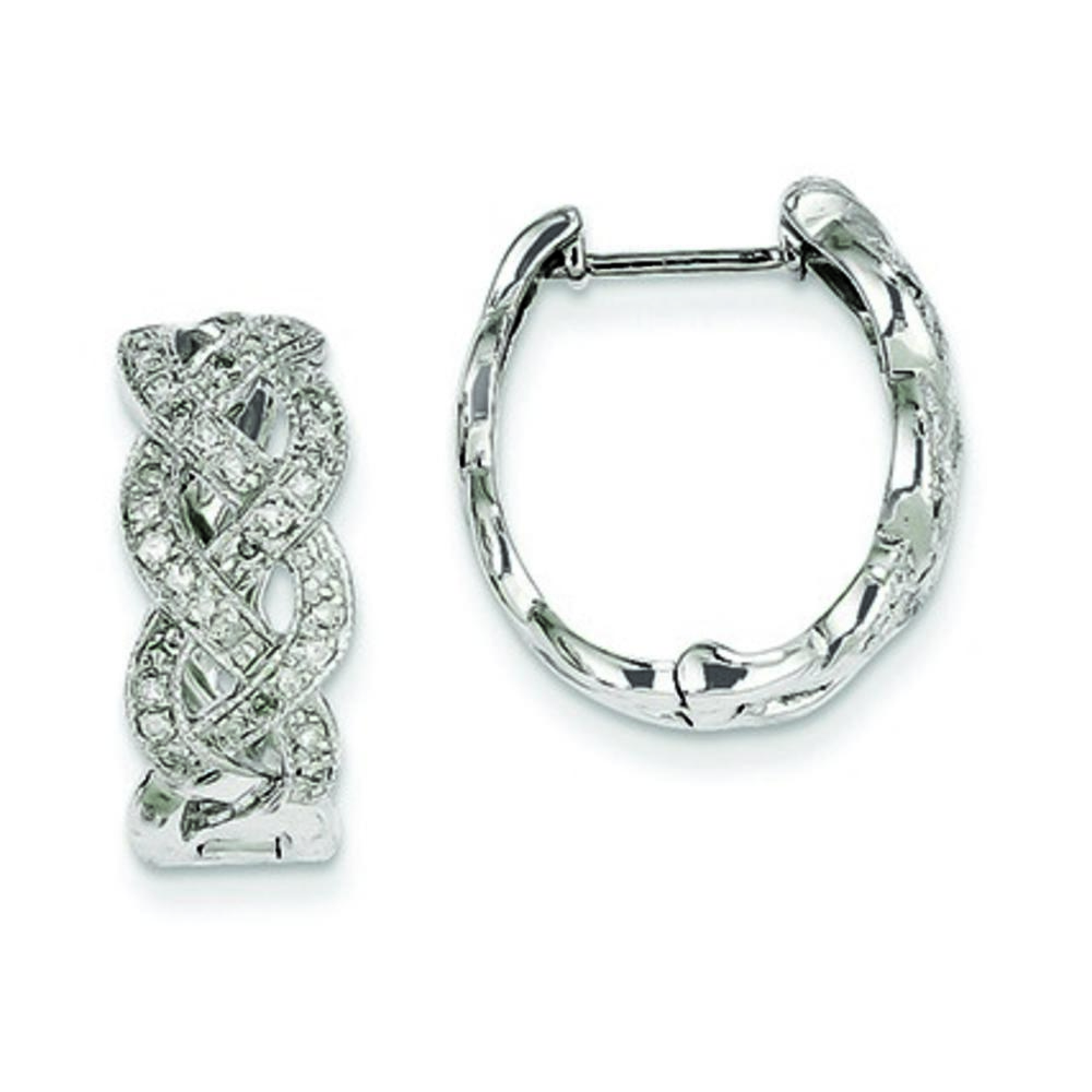 Jewelryweb 14k White Gold Diamond Hinged Hoop Earrings
