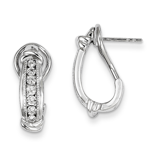 Jewelryweb 14k White Gold Diamond Omega Back Earrings