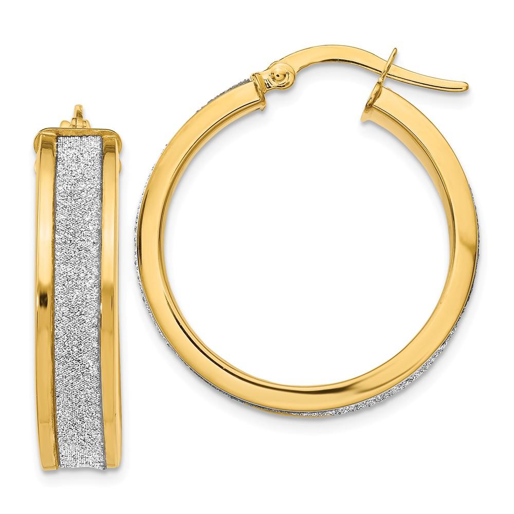 Jewelryweb 14k Yellow Gold Fancy Glitter Infused Hoop Earrings