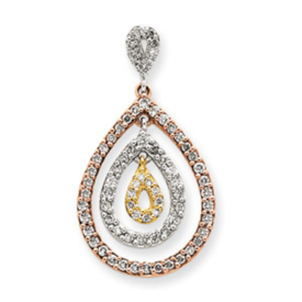 Jewelryweb 14k Tri-color Diamond Teardrop Pendant