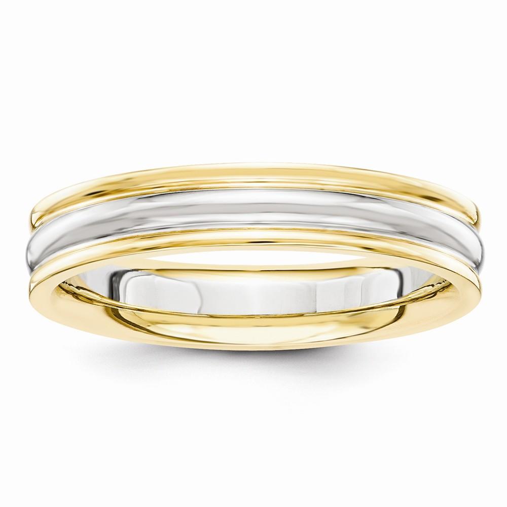 Jewelryweb 14k Two-Tone Gold 4mm Ridged Size 11 Wedding Band Ring