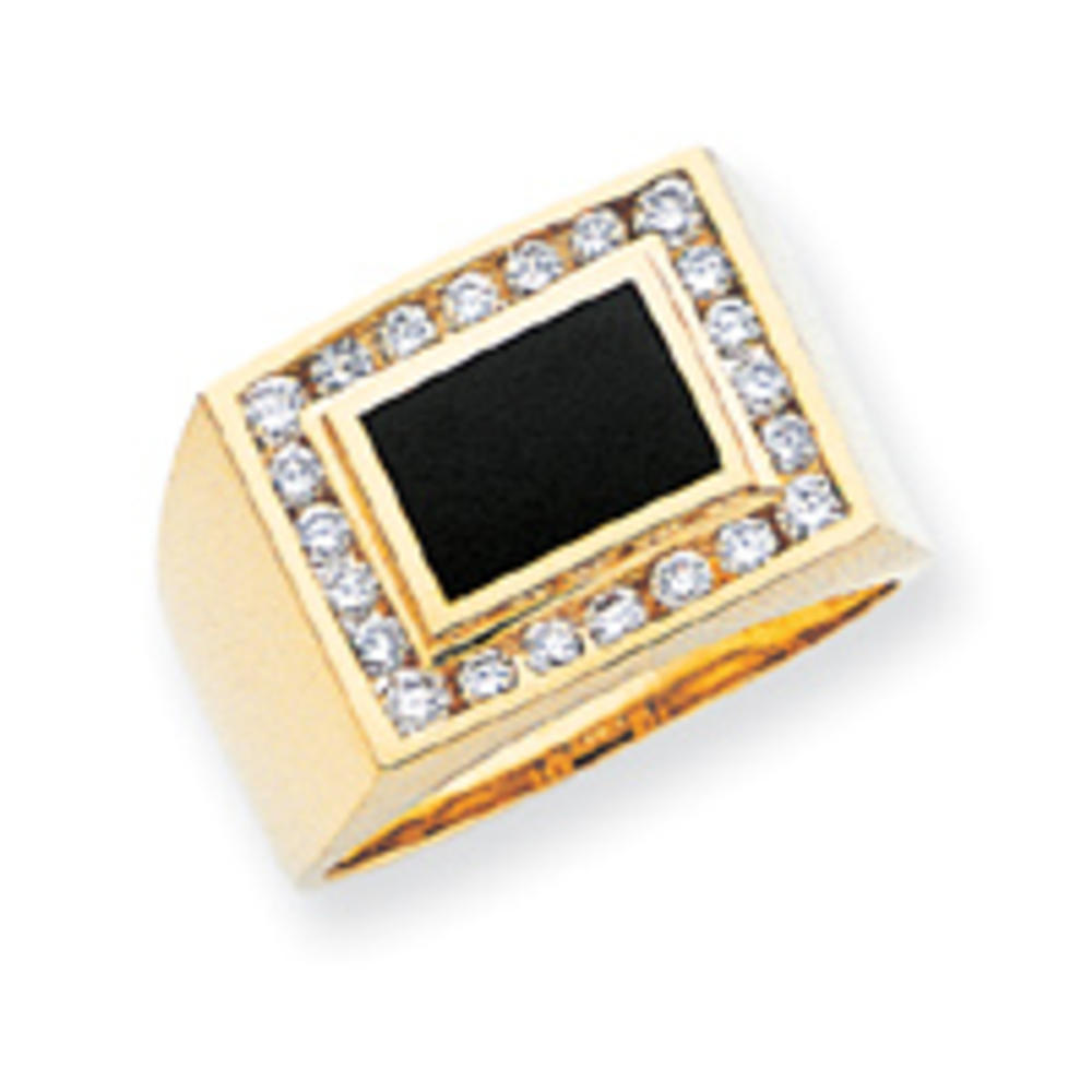 Jewelryweb 14k Flat Suared-Top Complete Mens Diamond Simulated Onyx Ring Size 10