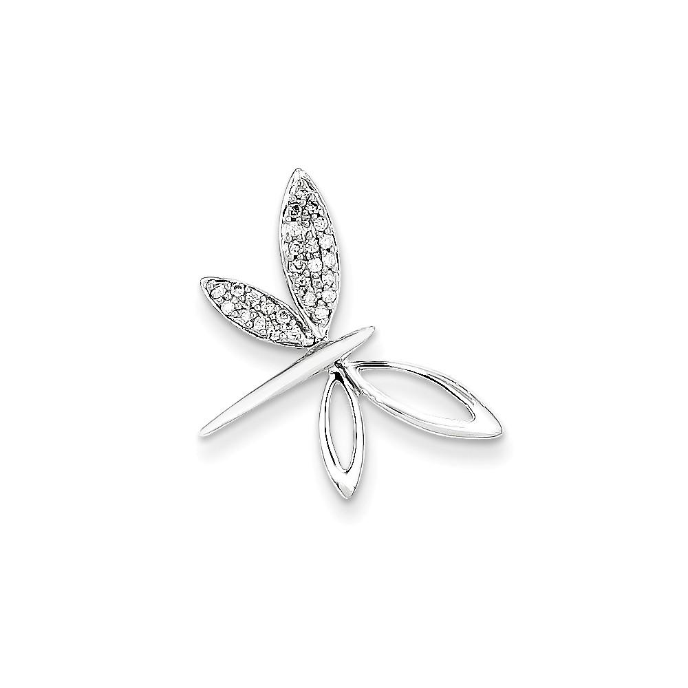 Jewelryweb 14k White Gold Diamond Dragonfly Pendant