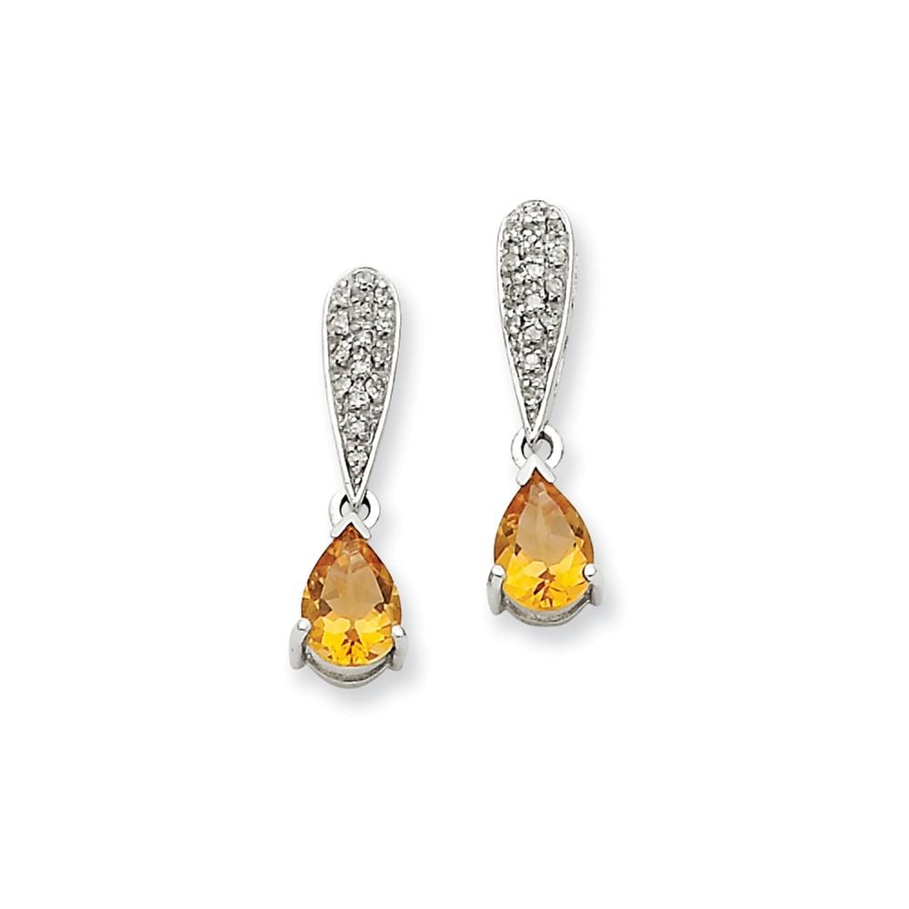 Jewelryweb 14k White Gold Citrine and Diamond Dangle Post Earrings