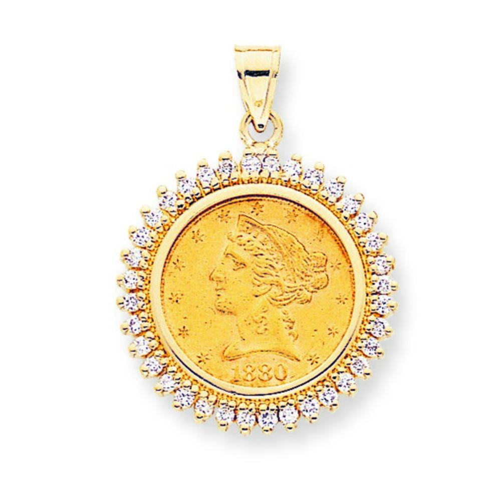 Jewelryweb 14k Yellow Gold Diamond coin bezel pendant