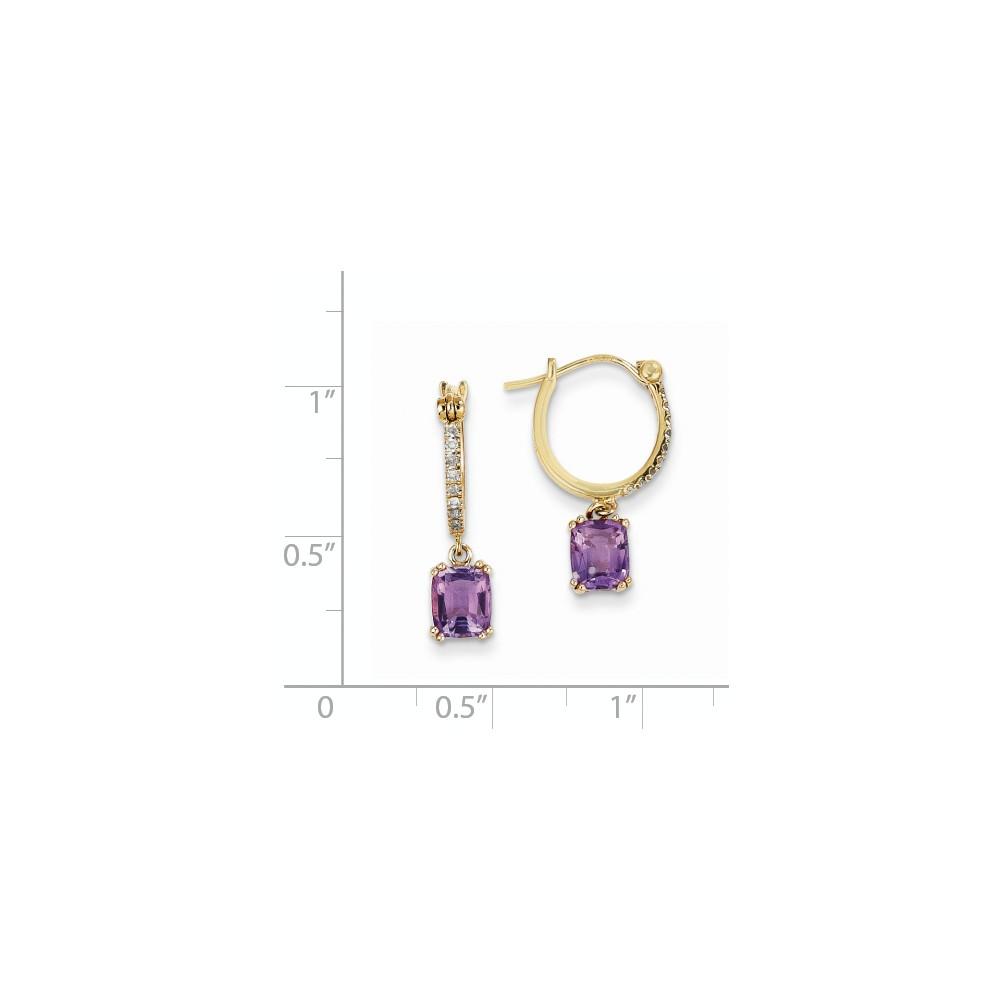 Jewelryweb 14k Yellow Gold Diamond and Amethyst Dangle Hoop Earrings
