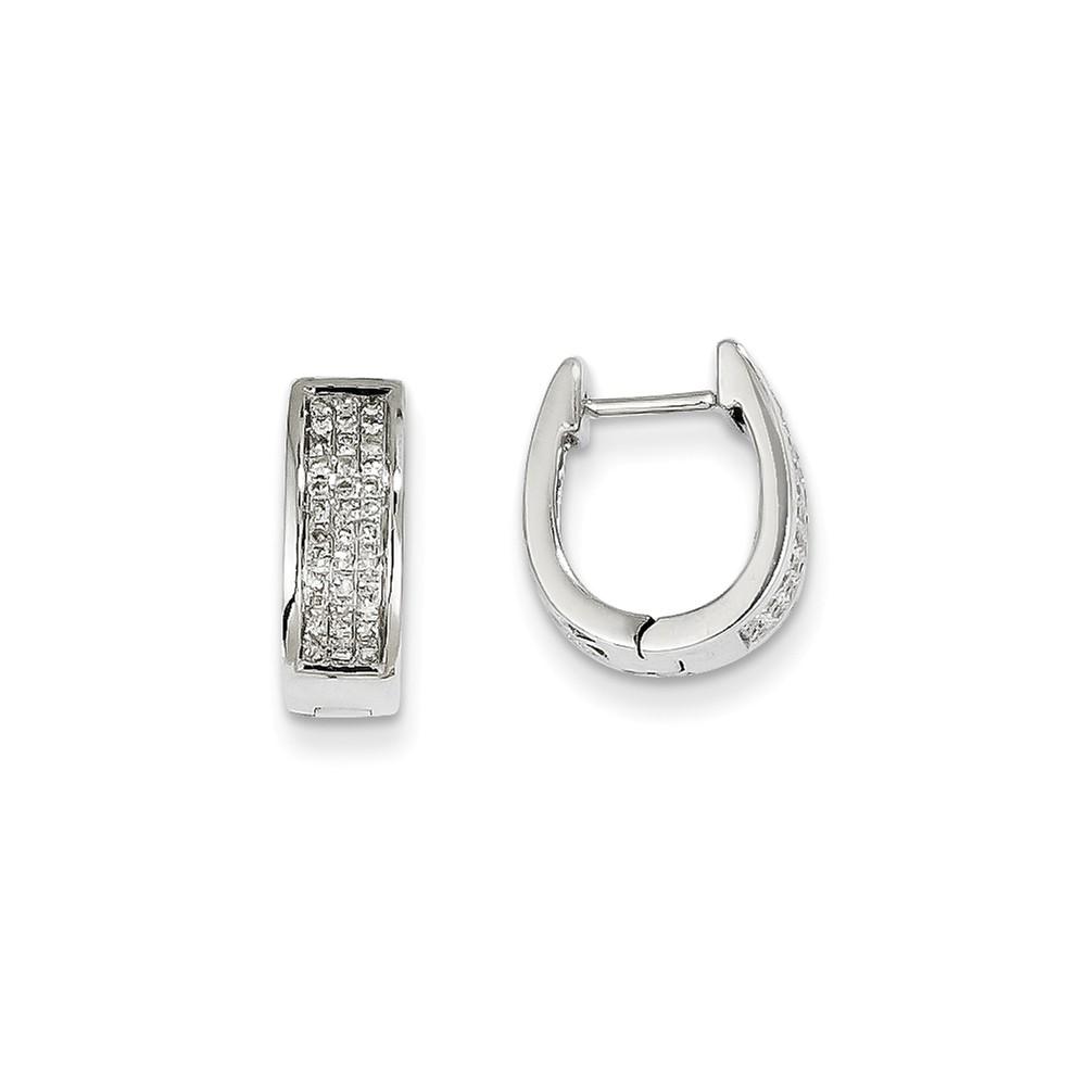 Jewelryweb 14k White Gold Diamond Small Hinged Oval Hoop Earrings