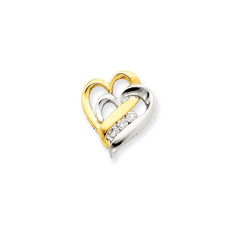 Jewelryweb 14k Two-Tone Gold Diamond Heart Pendant - Measures 14.8x17.5mm
