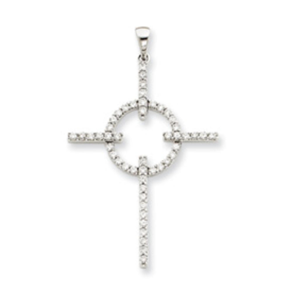 Jewelryweb 14k White Gold Diamond Cross Pendant