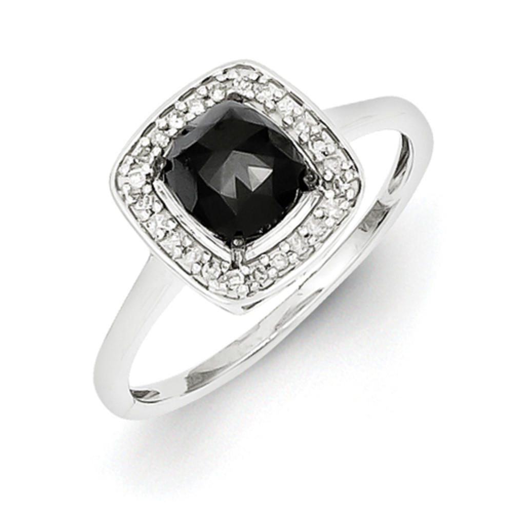 Jewelryweb Sterling Silver Black and White Diamond Square Ring - Size 6