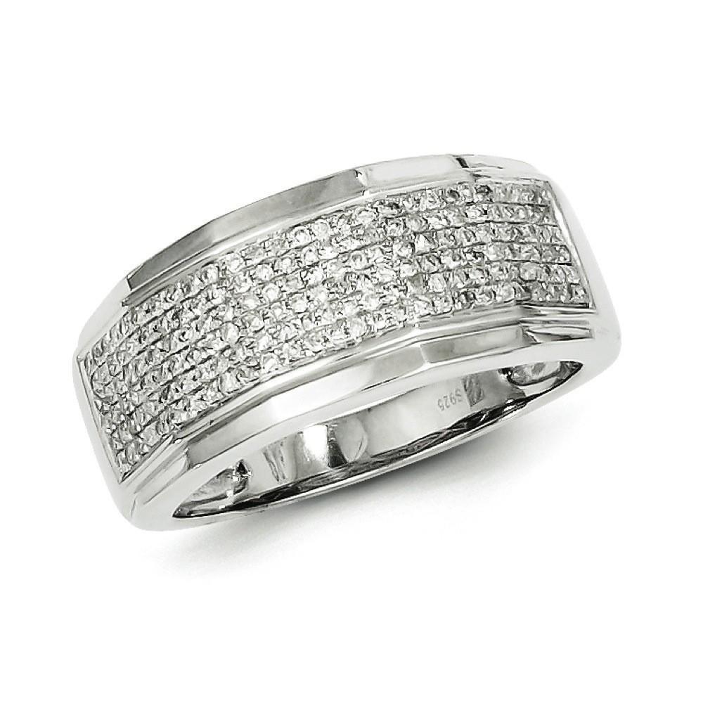 Jewelryweb Sterling Silver Diamond Men Band Ring - Size 11