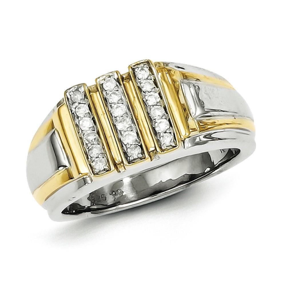 Jewelryweb Sterling Silver With 10k Gold Diamond Mens Ring - Size 10