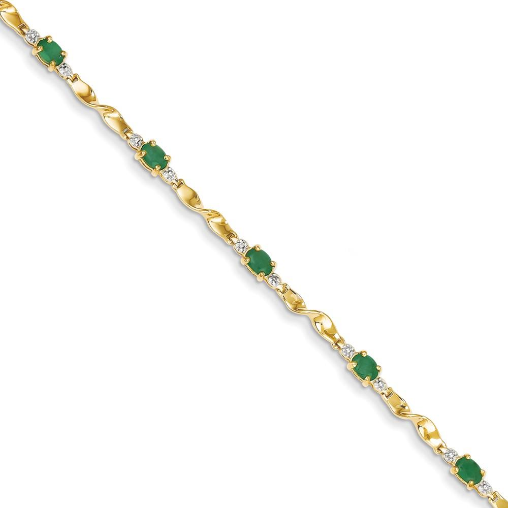 Jewelryweb 14k Yellow Gold Diamond and Emerald Oval Bracelet