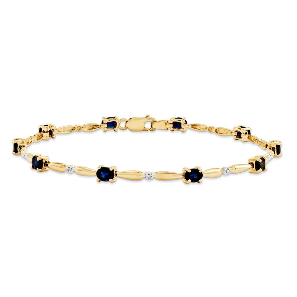 Jewelryweb 14k Yellow Gold Diamond and Sapphire Oval Bracelet