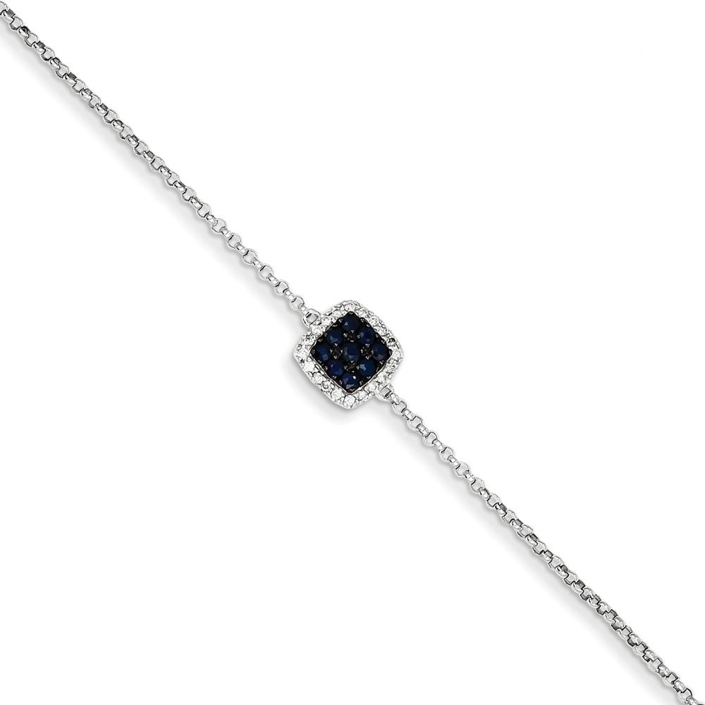 Jewelryweb 14k White Gold Diamond and Sapphire With Square And .5inch Ext. Bracelet