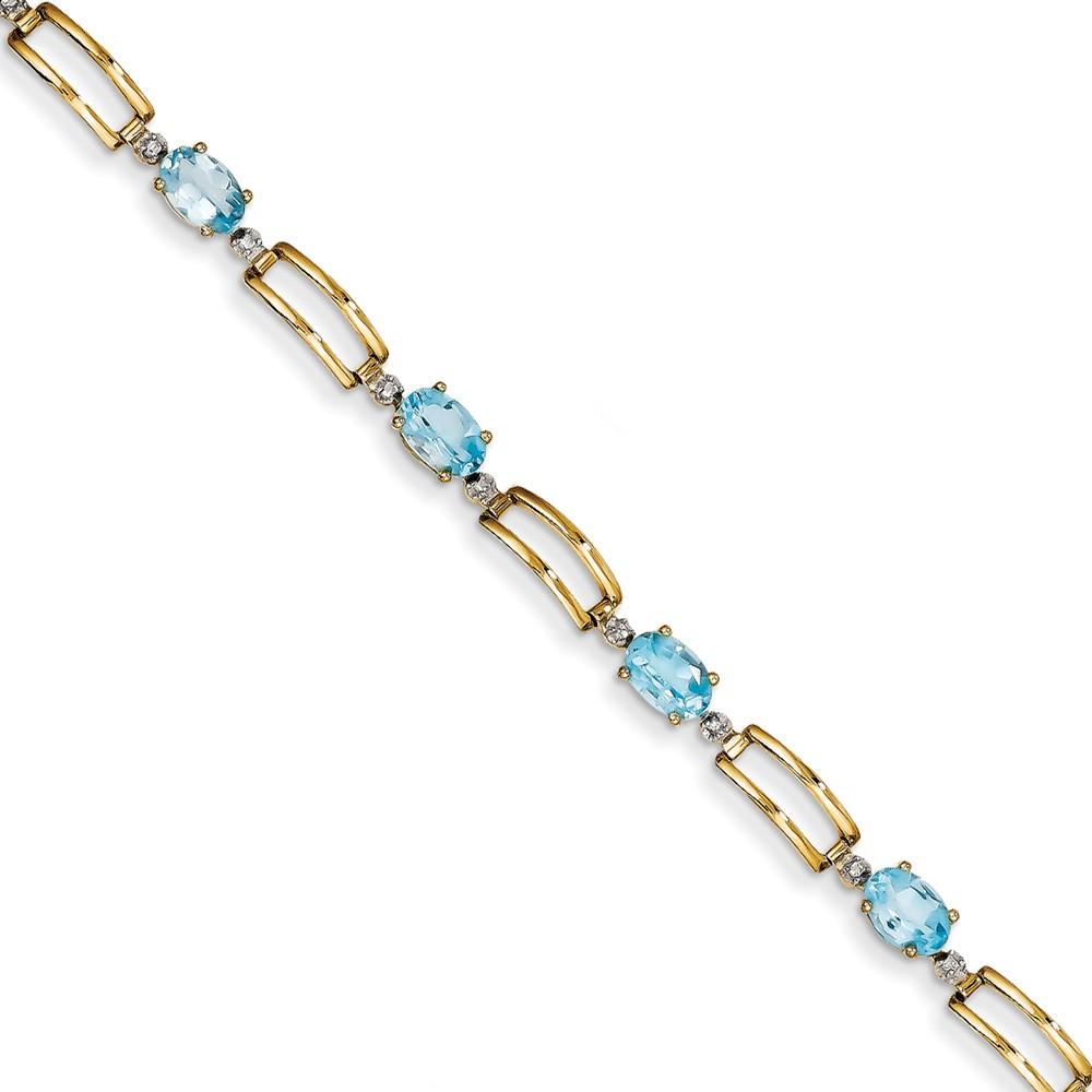Jewelryweb 14k Yellow Gold Open-Link Diamond Blue Topaz Bracelet - 7.25 Inch - Lobster Claw