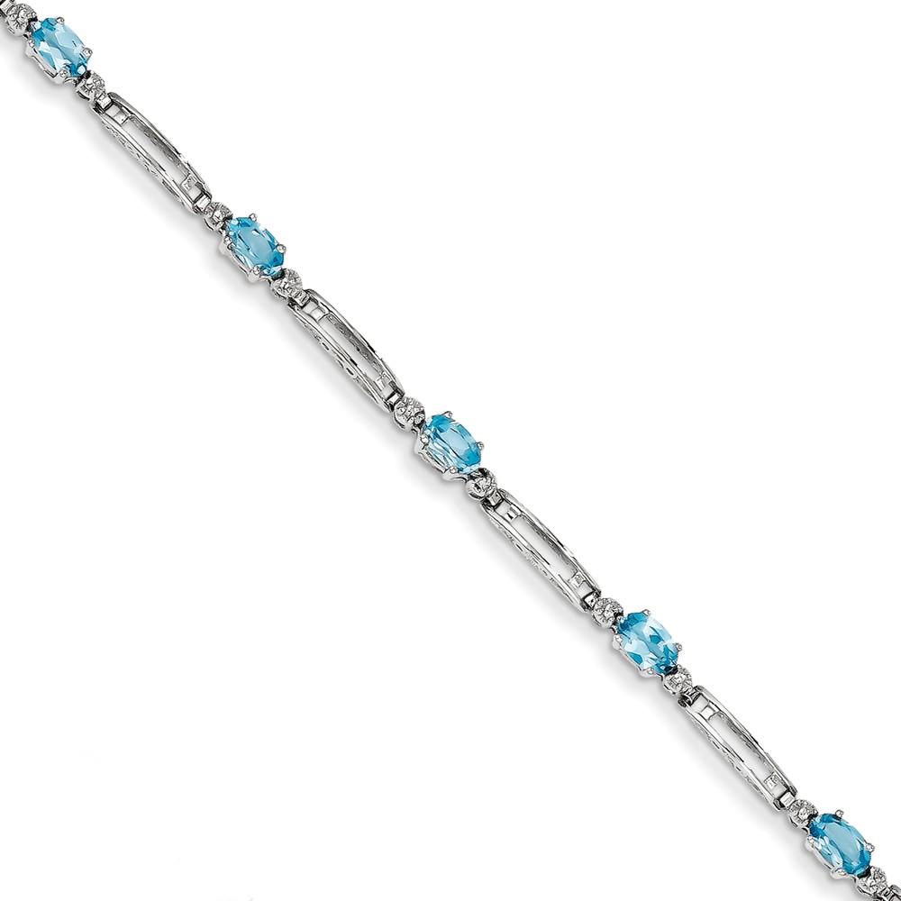 Jewelryweb 14k White Gold Fancy Diamond Blue Topaz Bracelet - 7 Inch - Lobster Claw