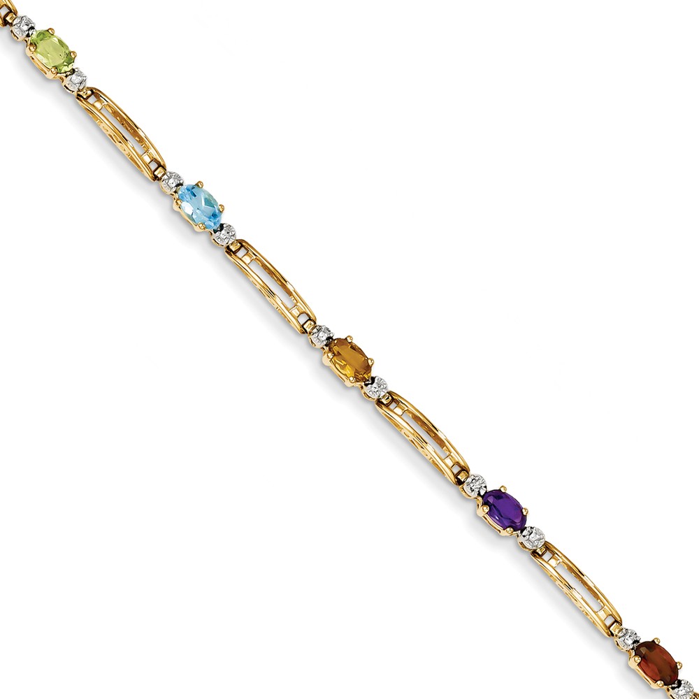 Jewelryweb 14k Yellow Gold Fancy Diamond and Gemstone Rainbow Bracelet - 7 Inch - Lobster Claw