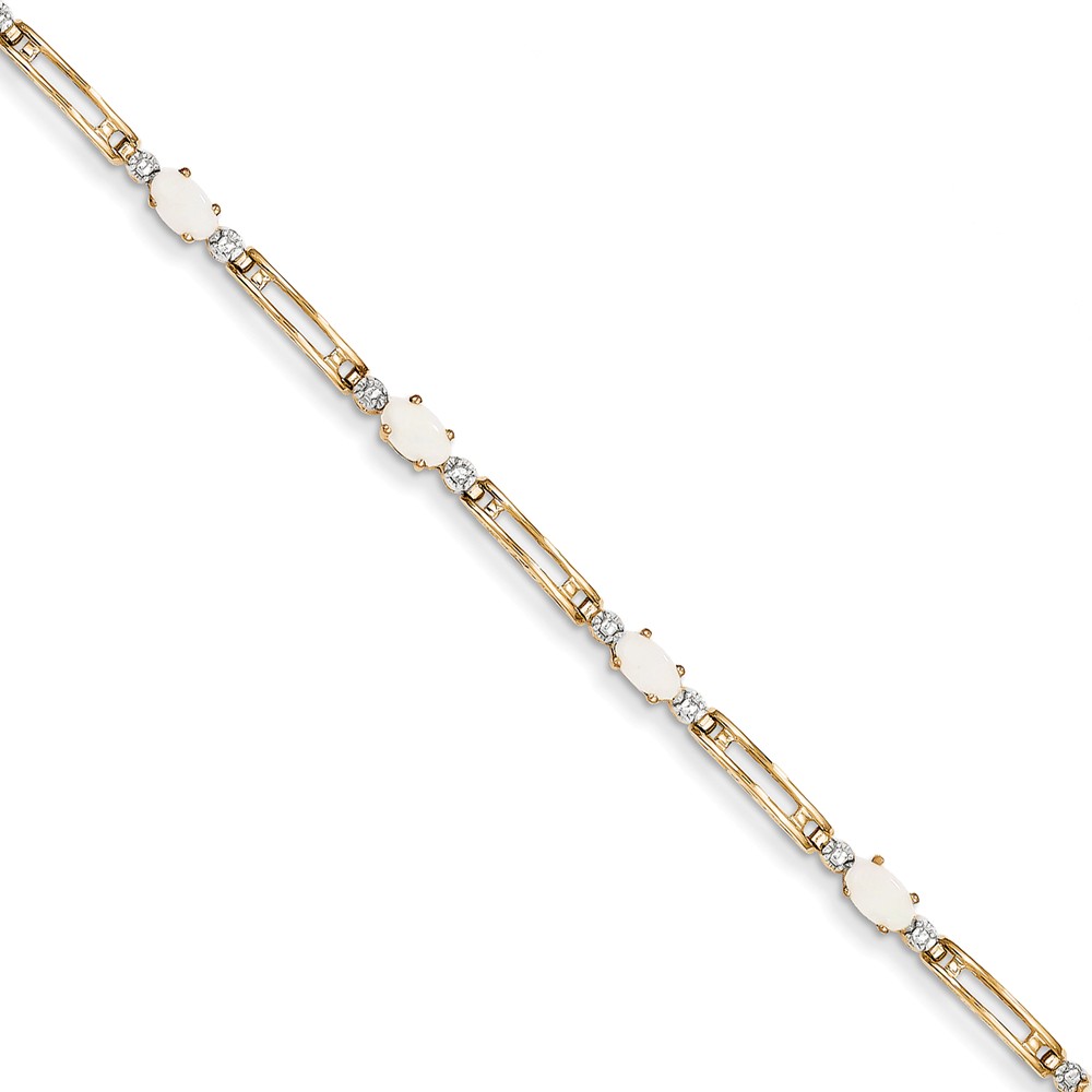 Jewelryweb 14k Yellow Gold Fancy Diamond Simulated Opal Bracelet - 7 Inch - Lobster Claw