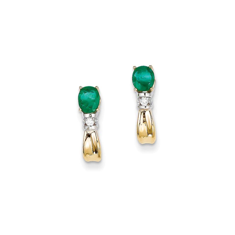 Jewelryweb 14k Yellow Gold Diamond and Emerald Earrings