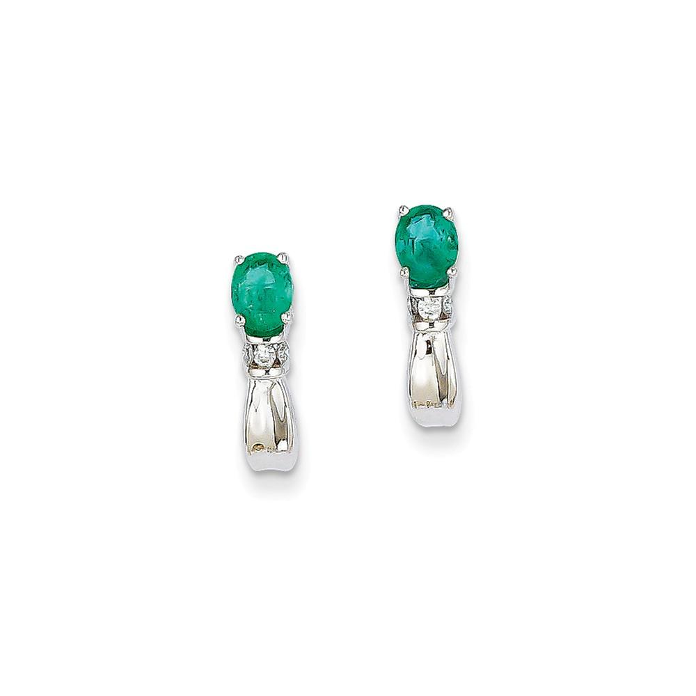 Jewelryweb 14k White Gold Diamond and Emerald Earrings