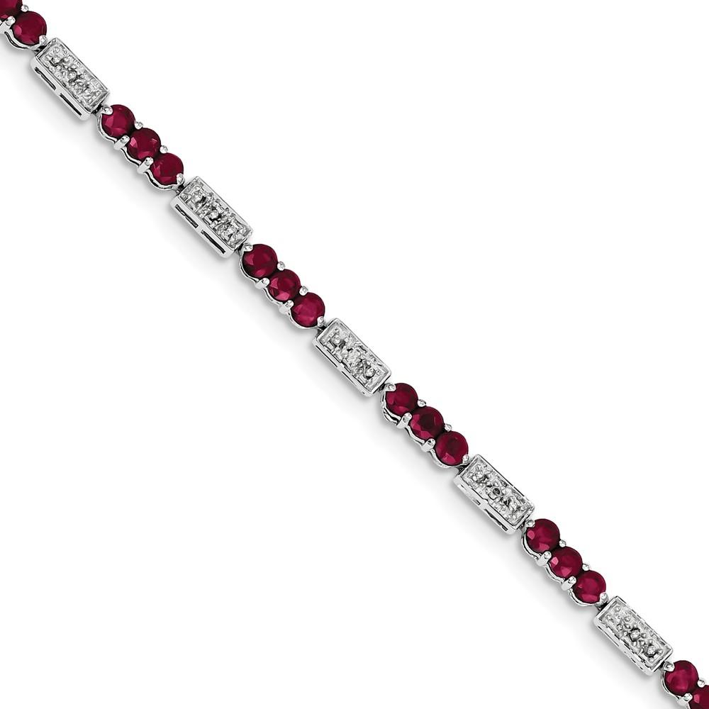 Jewelryweb Sterling Silver African Ruby and Diamond Bracelet